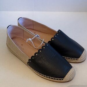 Kate Spade scalloped navy leather espadrilles shoes new size 8.5